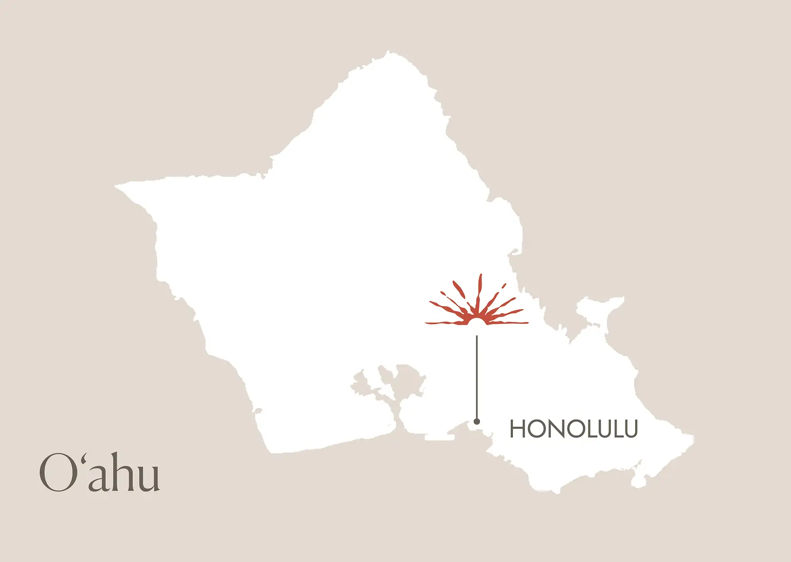 Simple map of Oʻahu island with a marker indicating the location of Honolulu.